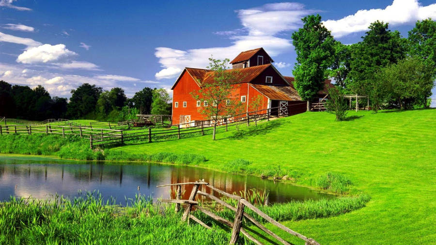 Vermont Farmhouse Pond Wallpaper