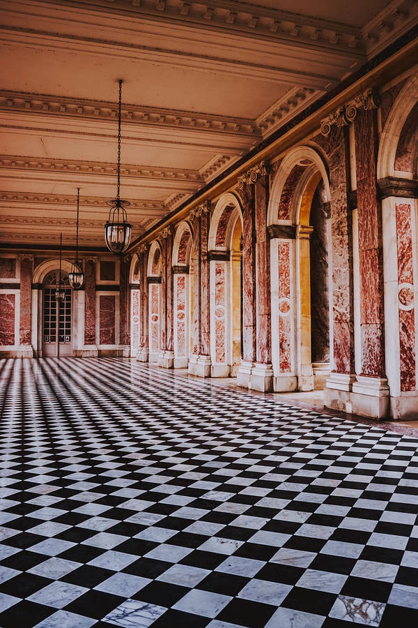 Versailles Palace Checkered Marble Floor Tiles Wallpaper