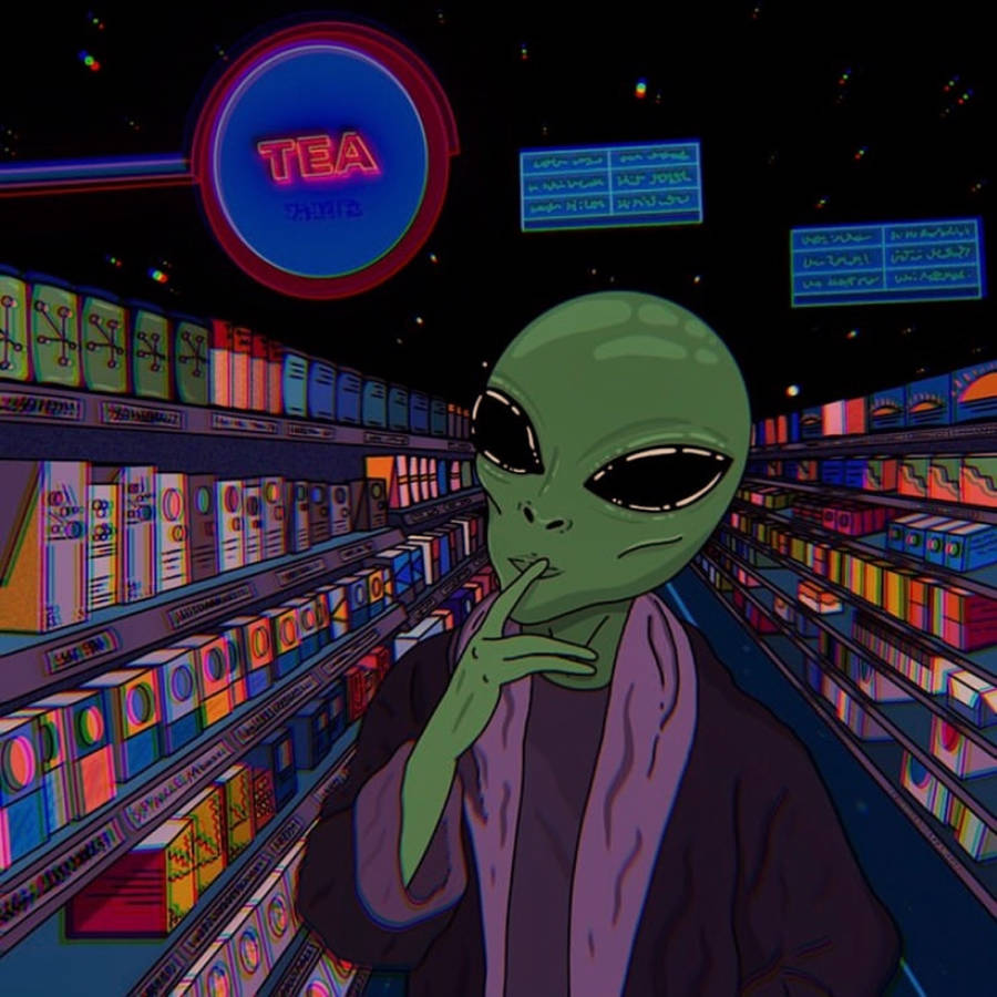 Vibey Alien Groceries Wallpaper