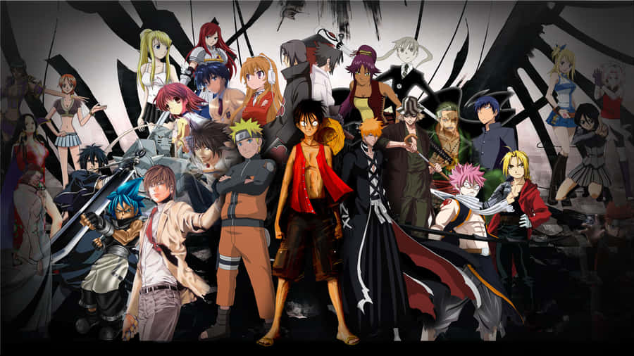 Vibrant Anime Collage Showcasing Iconic Characters Wallpaper