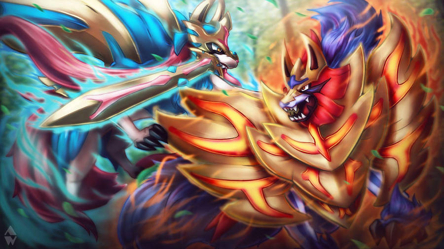 Vibrant Colorful Zacian And Zamazenta Wallpaper