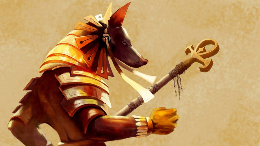 Vibrant Display Of Anubis In Gold Armor, High Definition 4k. Wallpaper