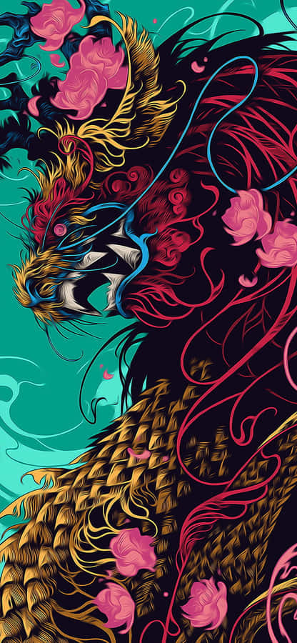 Vibrant_ Dragon_and_ Flowers_ Artwork Wallpaper