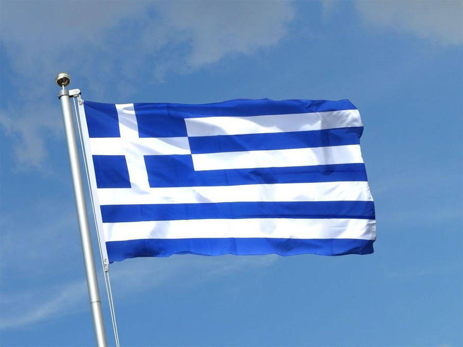 Vibrant Greek Flag Waving In The Wind Wallpaper