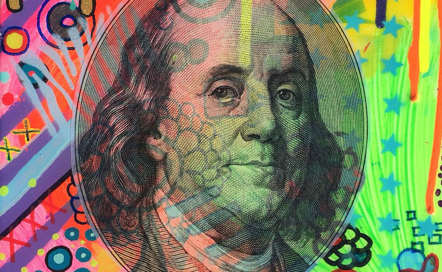 Vibrant Neon Doodle Art Of Benjamin Franklin Wallpaper