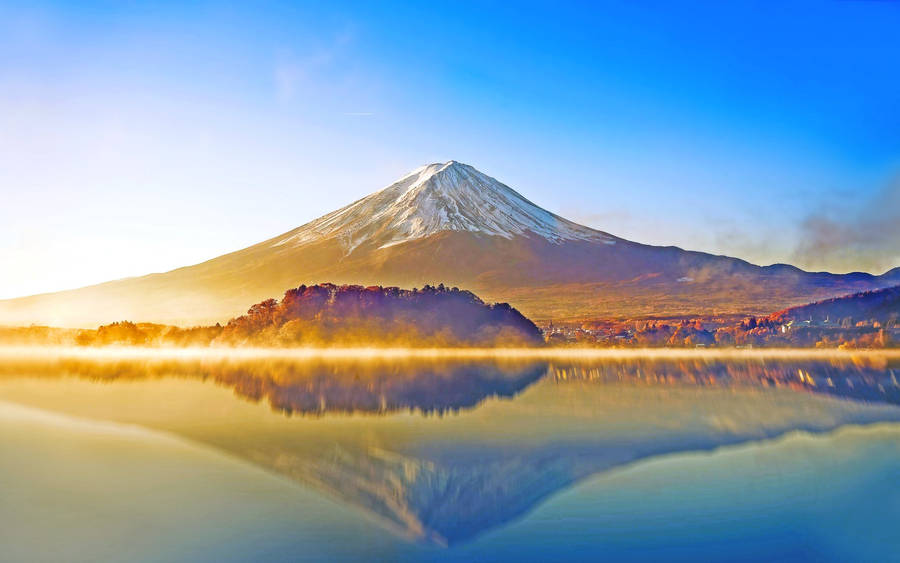 Vibrant View Of Mount Fuji Reflection On Lake Wallpaper