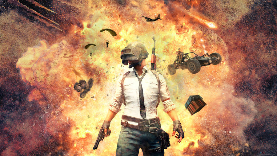 Victor Triumphing In Pubg Explosion Scene At 1366x768 Resolution. Wallpaper