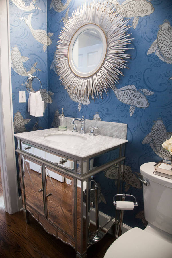 Victorian Powder Room Round Mirror Wallpaper