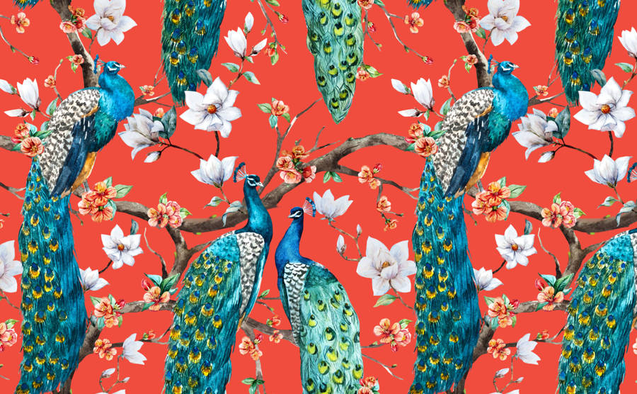 Victorian Watercolor Peacock Pattern Wallpaper