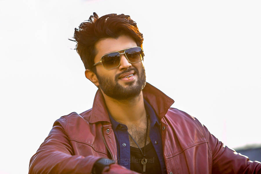 Vijay Devarakonda Wearing Red Leather Jacket 4k Wallpaper