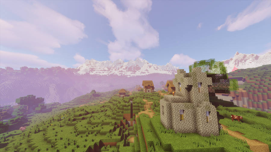 Village Snowy Mountains Beautiful Minecraft Wallpaper