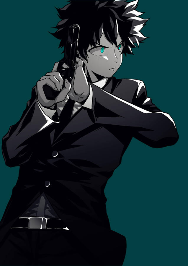 Villain Deku Holding A Gun Wallpaper