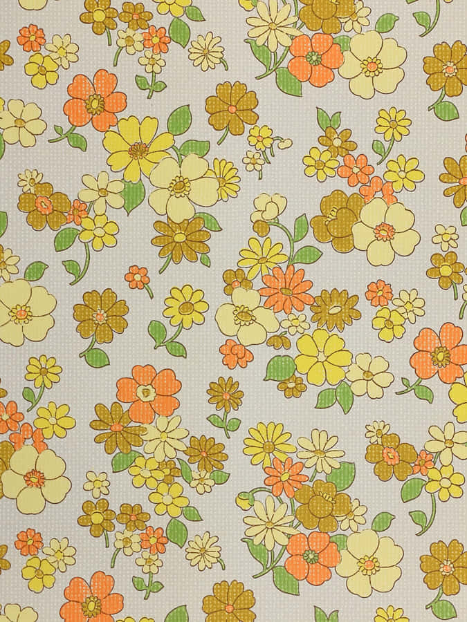 Vintage 70s Floral Fabric Design Wallpaper