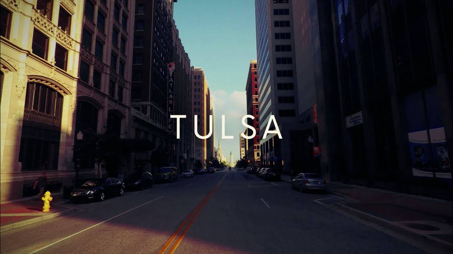 Vintage Aesthetic Downtown Tulsa With Label Wallpaper