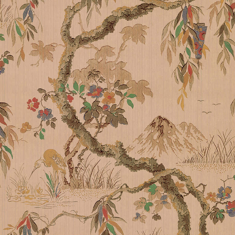 Vintage Asian Landscape Tapestry Wallpaper