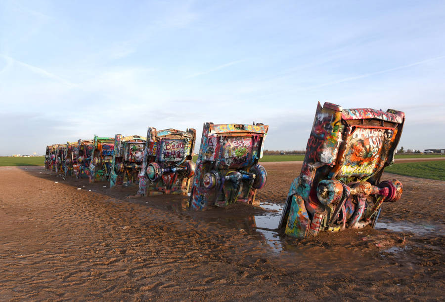 Vintage Cadillacs Buried Nose-down At Cadillac Ranch, Texas Wallpaper