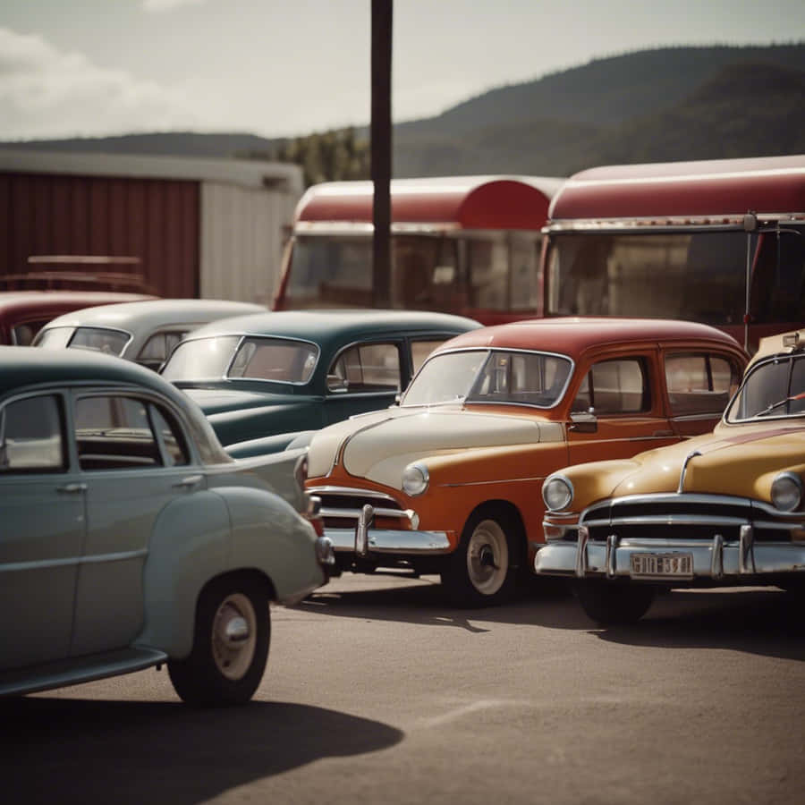 Vintage Car Collection Parking Lot Wallpaper