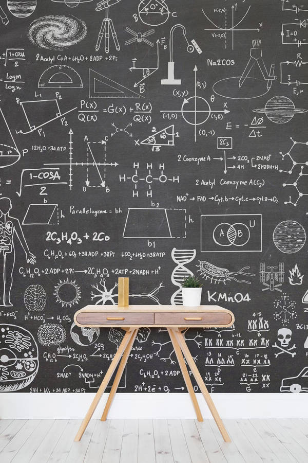 Vintage Chalkboard On Elegant Wooden Table Wallpaper