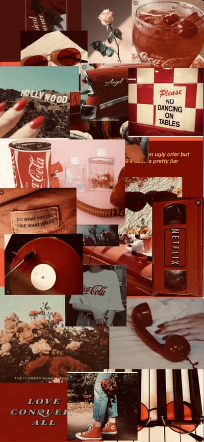 Vintage Collage Red Photos Wallpaper