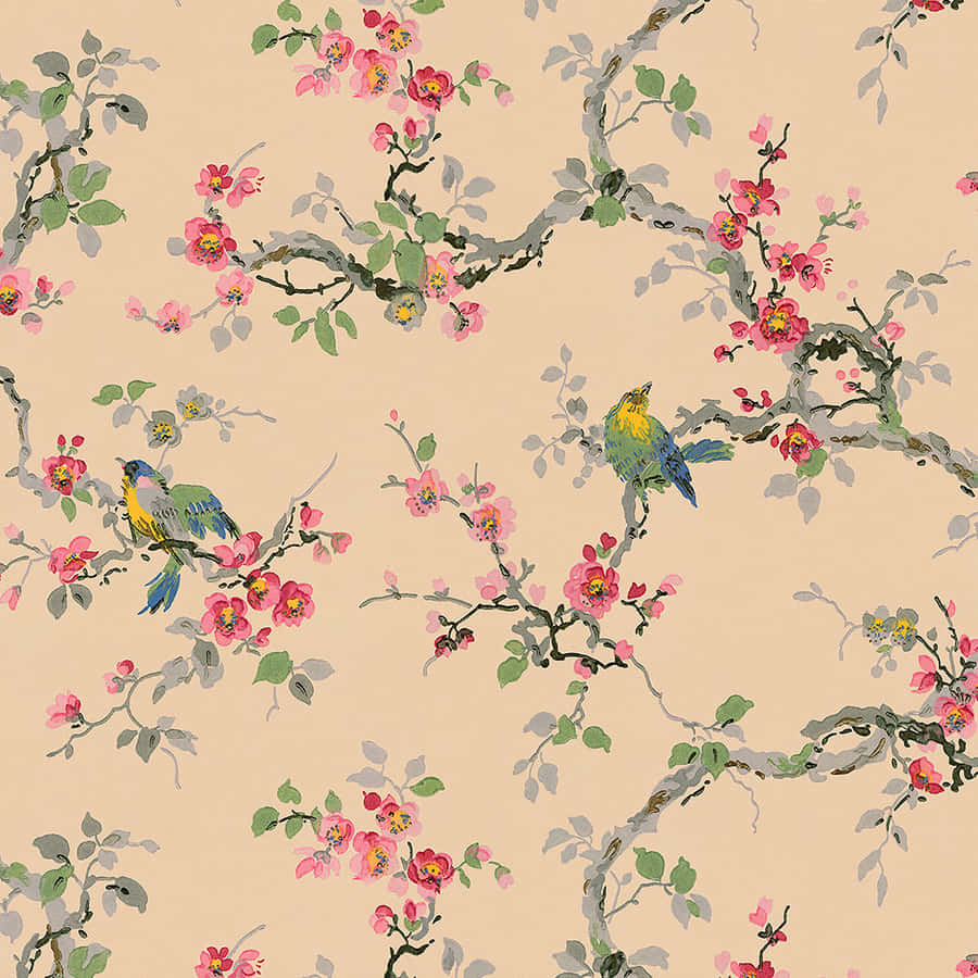 Vintage Floral Bird Pattern1920s Wallpaper