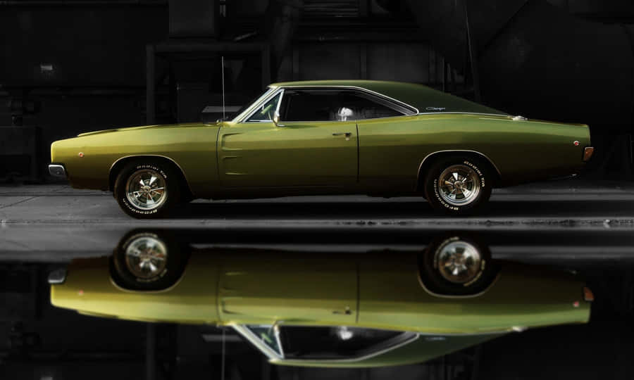 Vintage Green Muscle Car Reflection Wallpaper