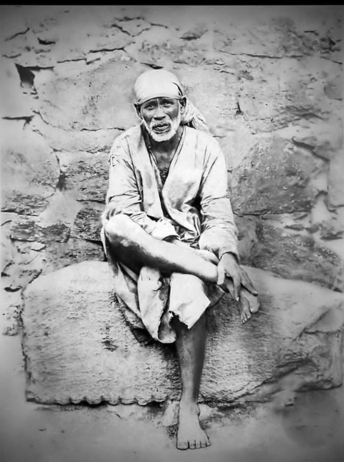 Vintage Greyscale Photograph Sai Baba Phone Wallpaper