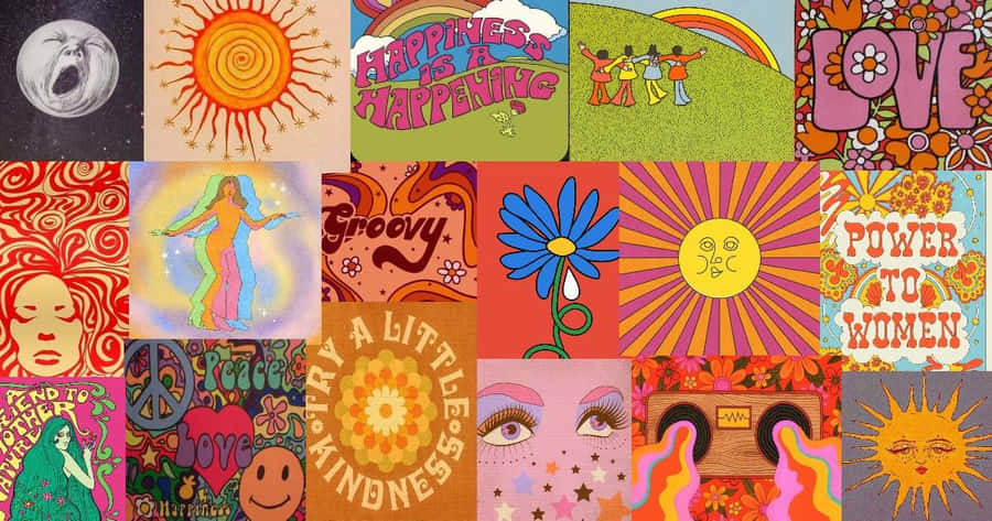 Vintage Hippie Collage Wallpaper
