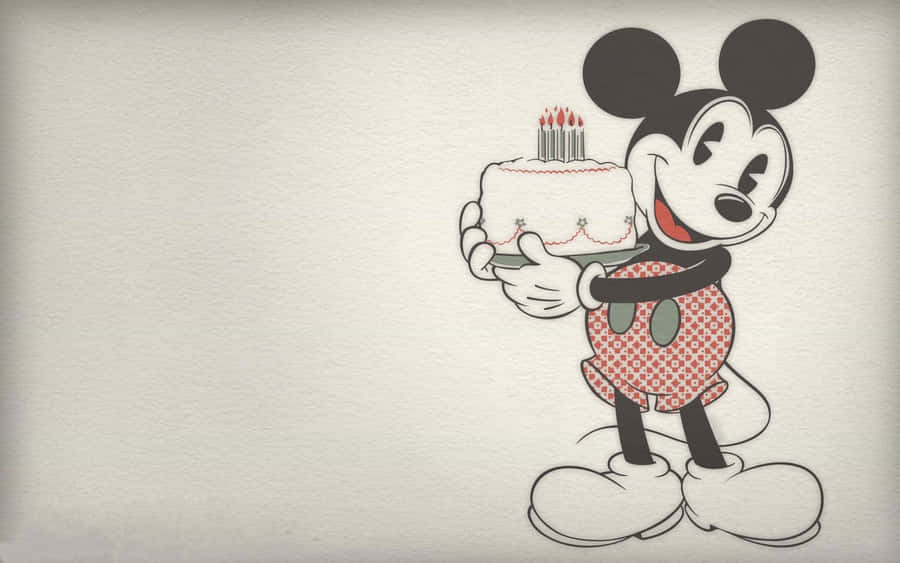 Vintage Mickey Mouse With Birthday Cake Wallpaper
