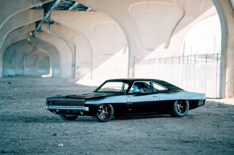 Vintage Muscle Car Under Bridge Wallpaper