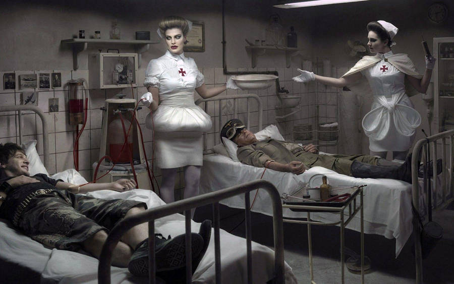 Vintage Nurses And Patients In Hospital Wallpaper