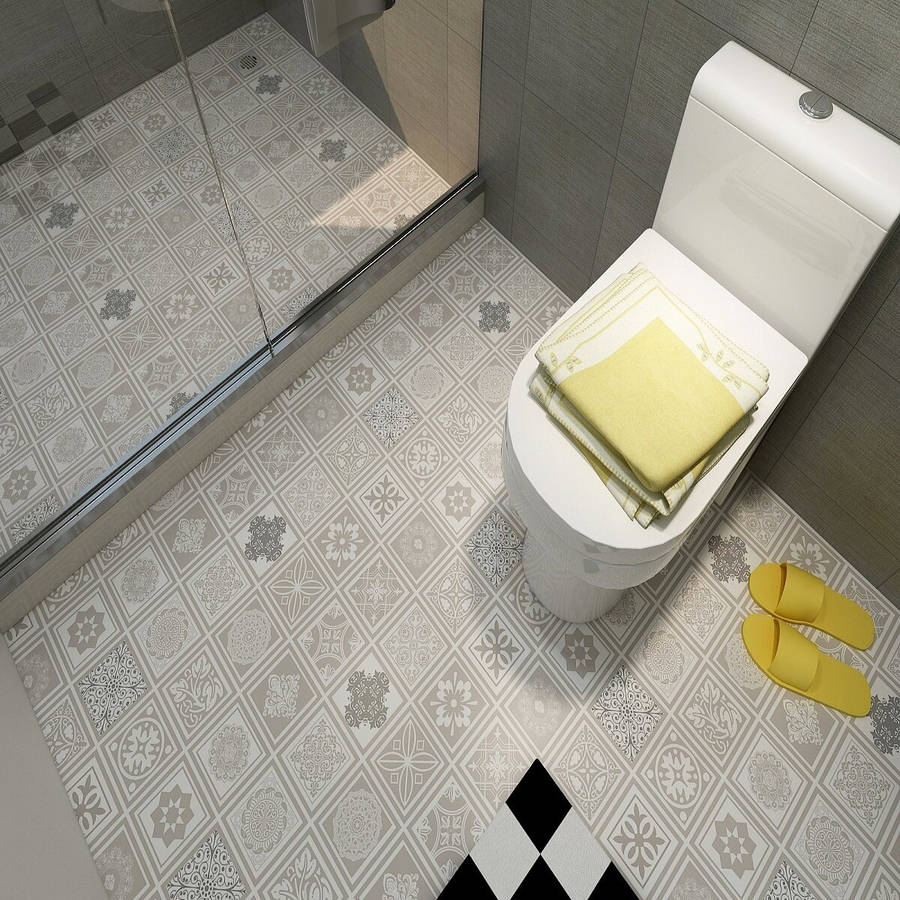 Vintage Tiled Bathroom Floor Wallpaper