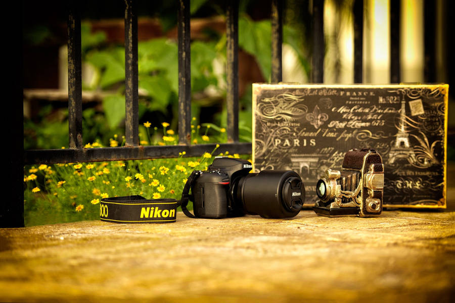 Vintage Vs. Digital Camera Wallpaper