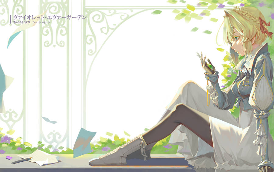 Violet Evergarden Sitting On Floor Wallpaper