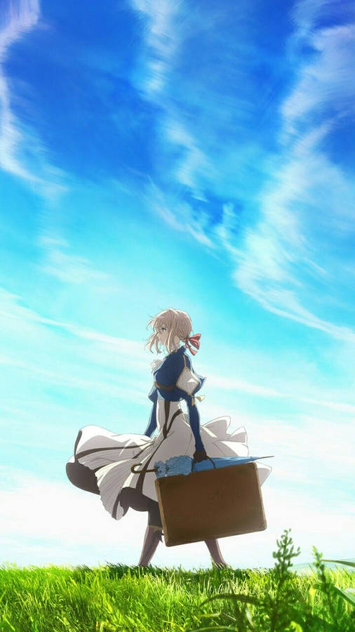 Violet Evergarden Walking With Suitcase Wallpaper