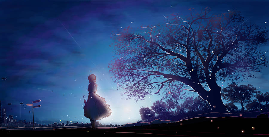 Violet Evergarden With Tree Silhouette Wallpaper