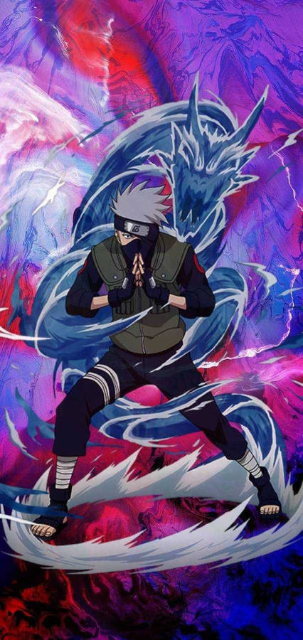 Visceral Kakashi Aqua Dragon Jutsu Iphone Wallpaper Wallpaper