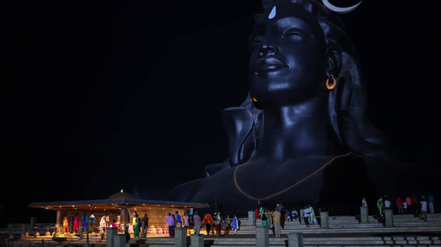 Visitors Of Adiyogi Shiva Statue Nighttime Wallpaper