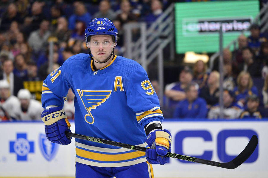 Vladimir Tarasenko Serious Expression While Holding Hockey Stick To The Left Wallpaper