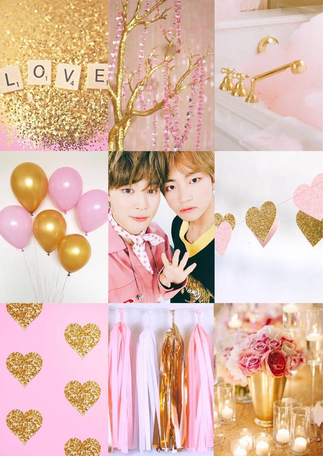 Vmin Friendship - Pink And Gold Aesthetics Wallpaper