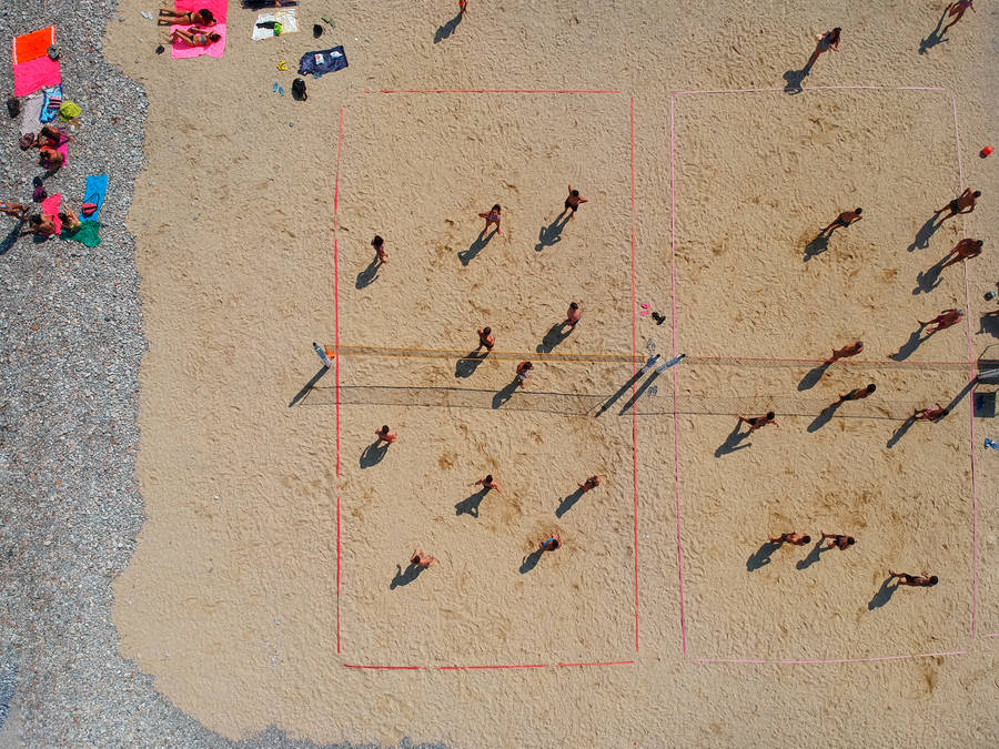 Volleyball Beach In Pink Line Wallpaper