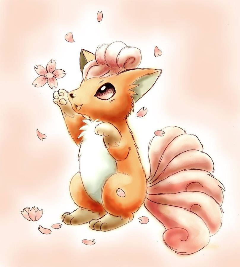 Vulpix Chasing A Flower Wallpaper