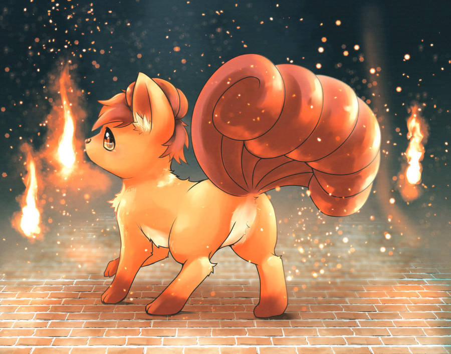 Vulpix With Firing Background Wallpaper