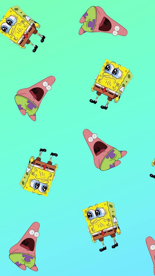 Wacky Spongebob And Patrick Pattern Wallpaper