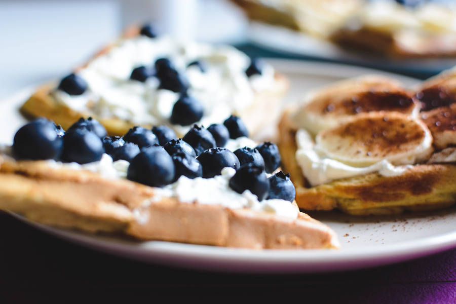 Waffles Blueberries Banana Wallpaper