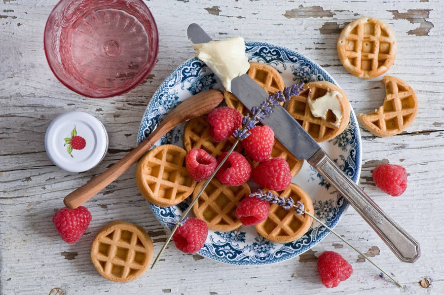 Waffles Raspberries Lavender Wallpaper