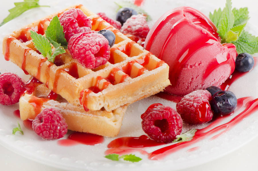 Waffles Raspberry Ice Cream Wallpaper