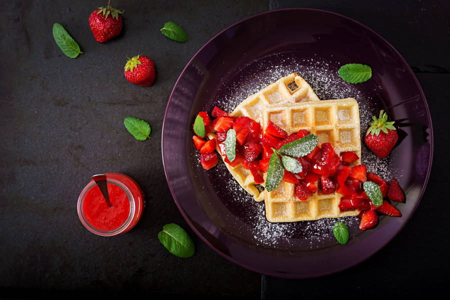 Waffles Strawberries Flat Lay Wallpaper