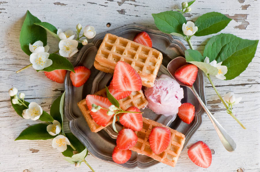 Waffles Strawberry Ice Cream Wallpaper