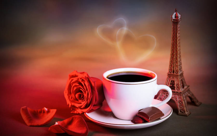 Wake Up And Smell The Coffee, With A Beautiful Red Rose! Wallpaper