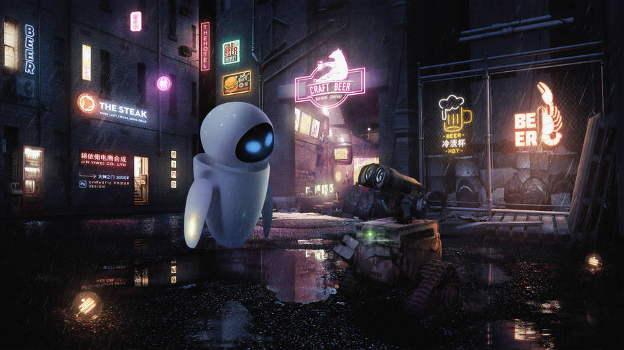 Wall E And Eve Dark Night Wallpaper